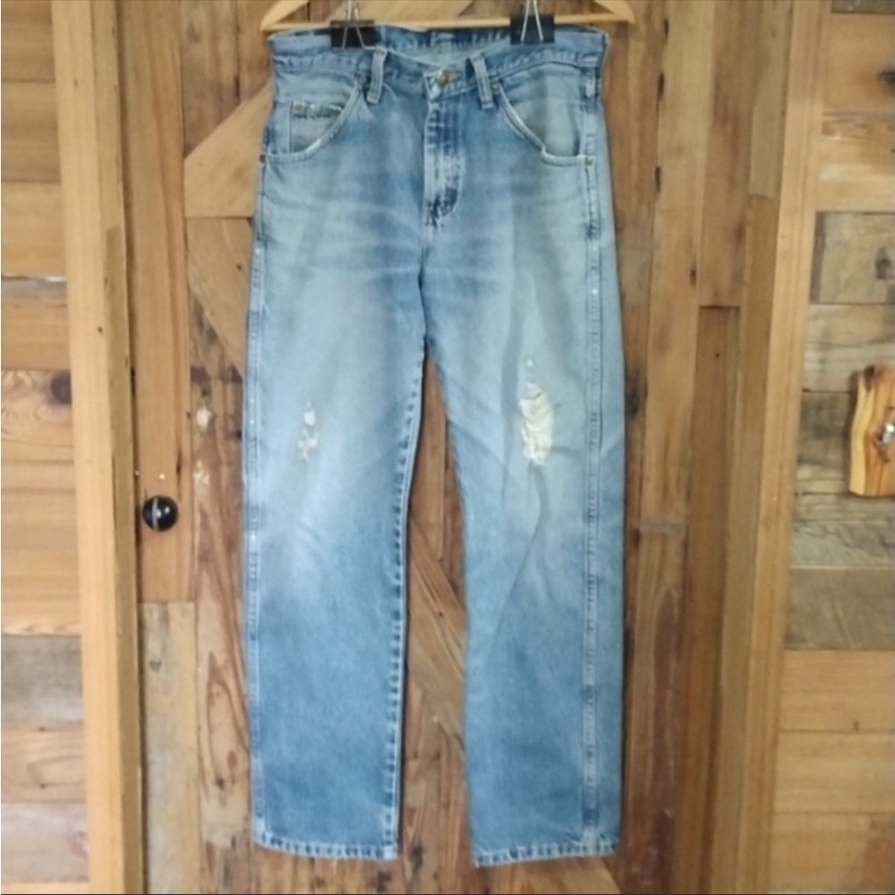 Worn from hard work Wrangler Grunge 30/30 Jeans Distressed Natural One of a kind - Picture 2 of 4